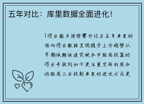 五年对比：库里数据全面进化！